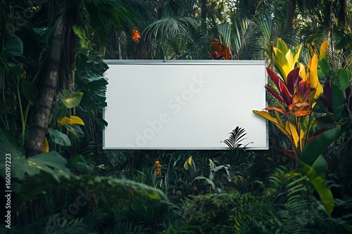 Blank Billboard Surrounded By Lush Tropical Foliage