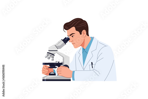 Scientist examining samples with microscope for research purposes