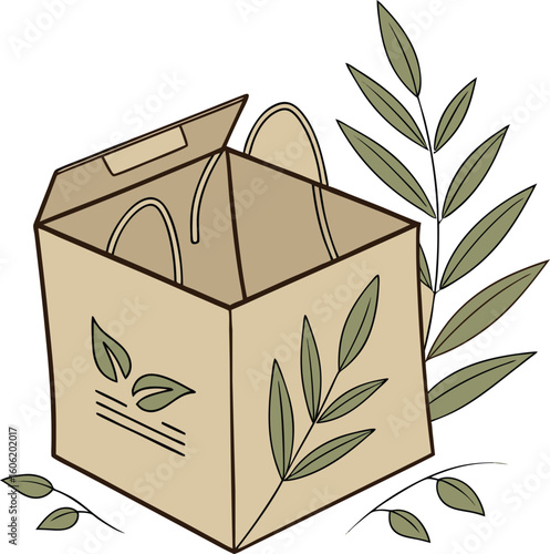 box with green leaves