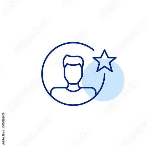 Male user avatar and star. VIP member, highlight profile, verified user. Pixel perfect, editable stroke vector icon