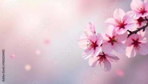 Delicate pink sakura blossoms, soft pastel background, soft, bloom, elegant