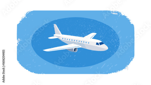 White airplane flying in blue sky vector illustration for travel transportation and aviation design projects