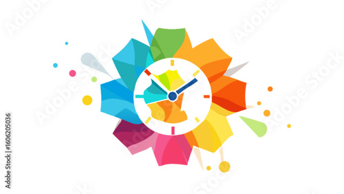Colorful abstract clock design for time management concepts and creative project planning and scheduling