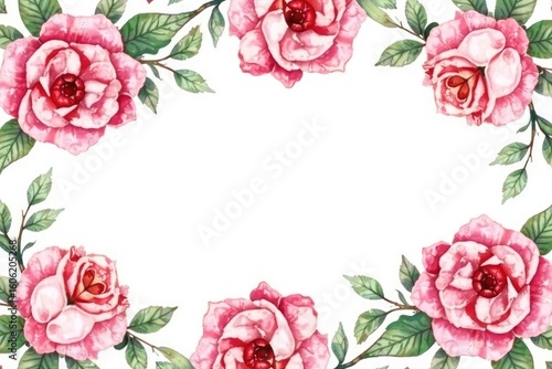 Delicate watercolor roses in a repeating border pattern , pink, bud