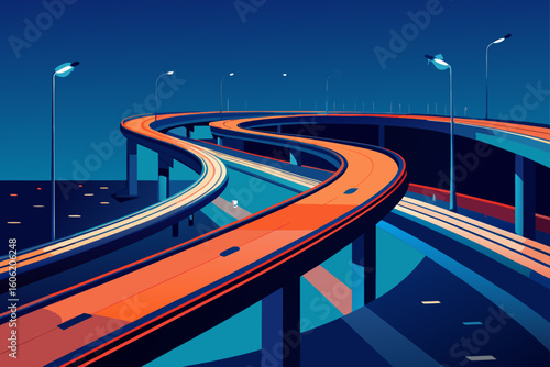 Stylized urban highway overpass at dusk