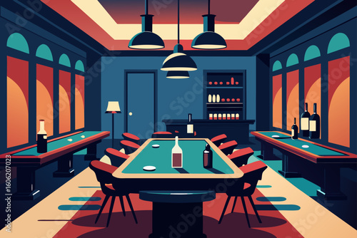 Stylish game room with pool tables and bar