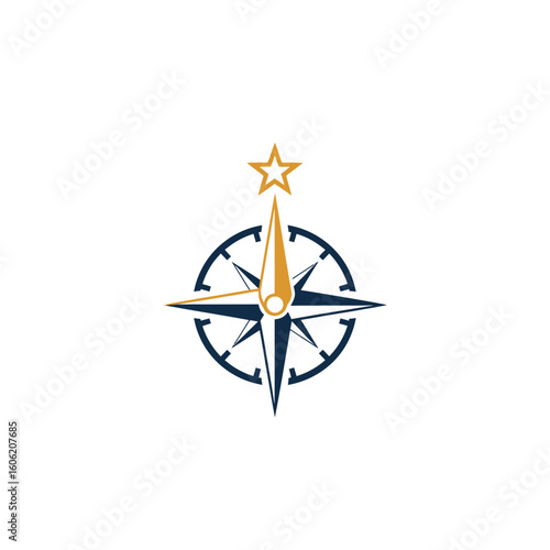 Elegant Compass Rose with Guiding Star Direction and Navigation Symbol.