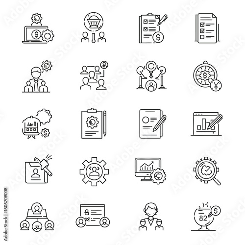 Illustrated Business and Finance Icons Depicting Various Concepts and Ideas.