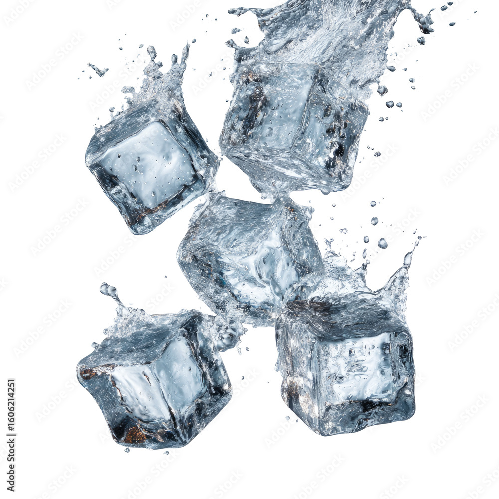 Obraz premium Four Flying Ice Cubes Transparent Background