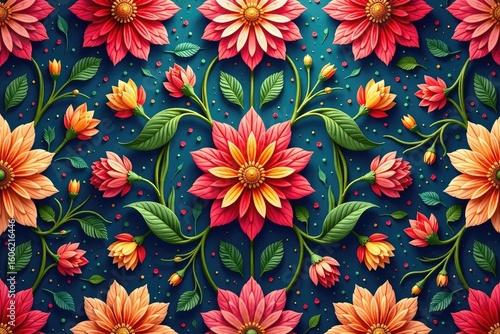 Intricate floral design, repeating seamlessly , nature, fabric, endless