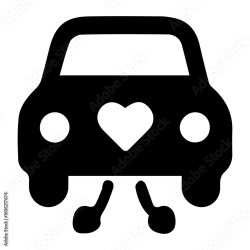 Wedding car just married icon with transparent background in black and white style
