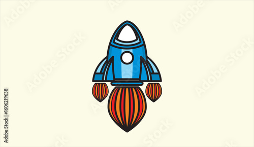 Spaceship illustration. Vector shuttle. Flying spaceship. Space rocket.  Playful cartoon style on white background 
