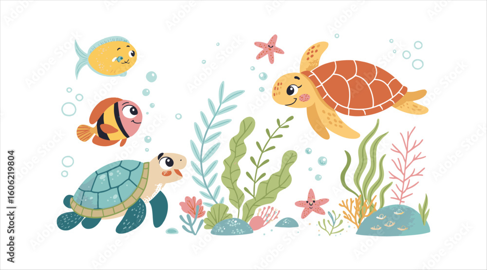 Naklejka premium Selection of bright underwater design motifs