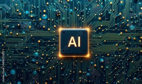 AI technology chip. Ai machine learning background. AI artificial intelligence virtual assistant chatbot. Artificial Intelligence. Chip AI. Futuristic AI background.