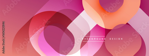 Abstract geometric shapes overlap, creating vibrant pink, orange hues. Modern design element for backgrounds, banners, presentations.