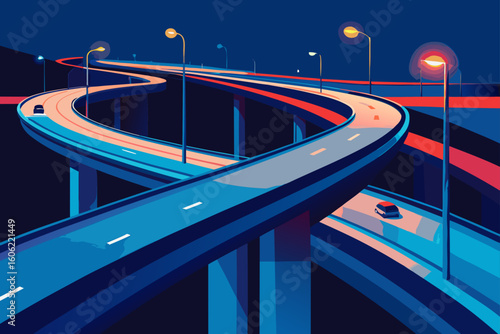 Stylized urban highway overpass at dusk
