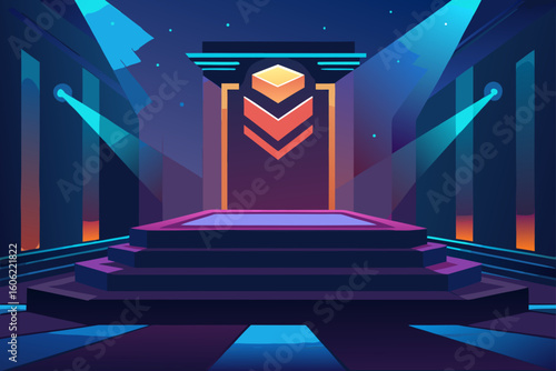 Modern stage with spotlights and geometric design