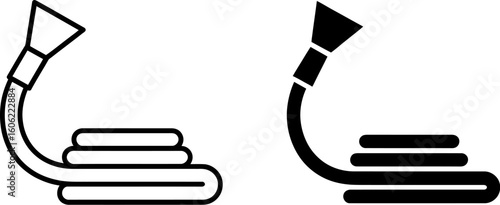Coiled Fire Hose Icon: Line Art and Solid Black Versions, Safety Equipment Graphic
