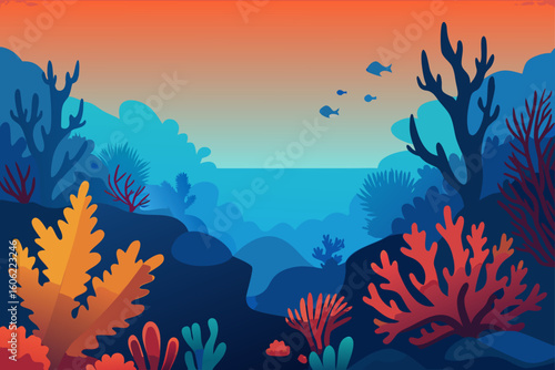 Vibrant underwater scene with colorful fish and coral