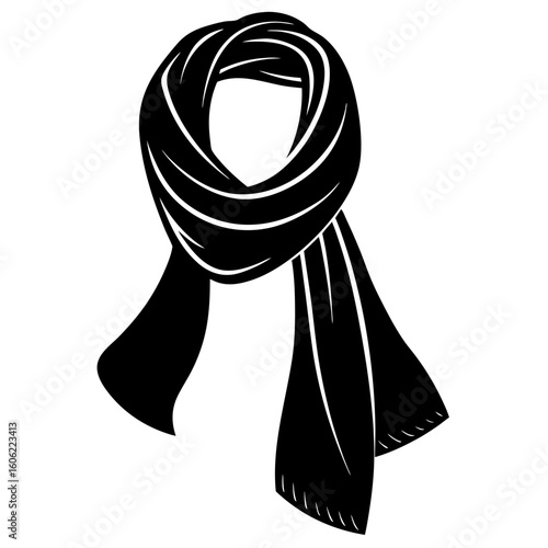 A stylish black and white silhouette of a scarf, elegantly draped and ready to keep you warm