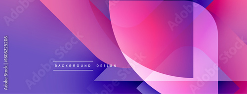Abstract gradient background. Purple, pink hues blend smoothly. Overlapping shapes create dynamic visual effect. Minimal text present.