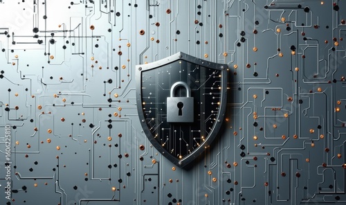 Secure internet, hacker. Protect internet. Cybersecurity. Digital lock internet, protect attacks from hacker. Password privacy on online. Secure data, virus cyber. Cyber security. Shield with lock.