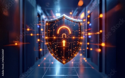 Secure internet, hacker. Protect internet. Cybersecurity. Digital lock internet, protect attacks from hacker. Password privacy on online. Secure data, virus cyber. Cyber security. Shield with lock.