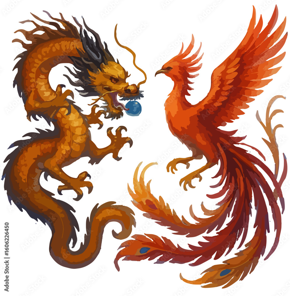 Obraz premium Dragon and phoenix harmony