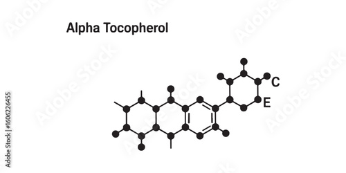 Alpha tocopherol molecule structure diagram with labeled ce on a white background shown in detail