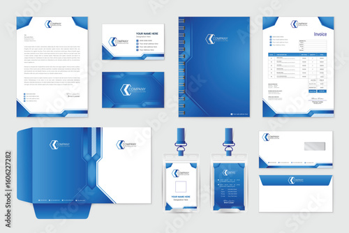 Technology elegant letterhead with business card stationery mockup