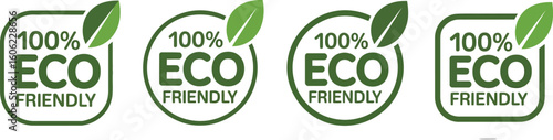 Eco Friendly 100 Percent Green Logos with Leaf for Natural and Sustainable Products