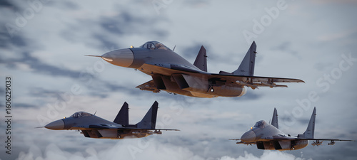 Billede på lærred Military Fighter Jets in Formation Flight