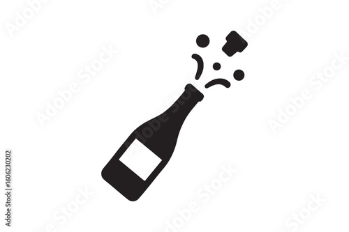 black champagne bottle popping, celebration clip art preview