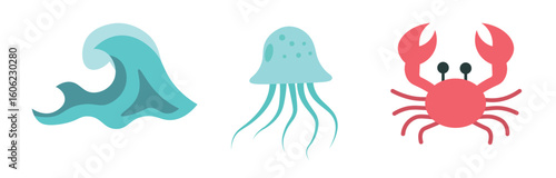 Illustration of four sea-themed designs on a white background