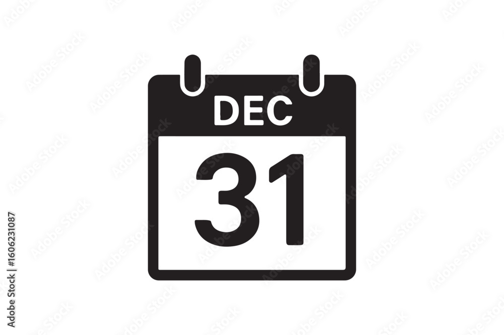 Calendar 31st December icon silhouette vector with white background Calendar 31st December icon silhouette vector with white background