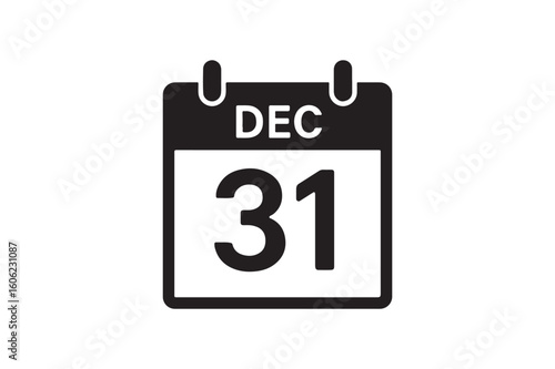 Calendar 31st December icon silhouette vector with white background