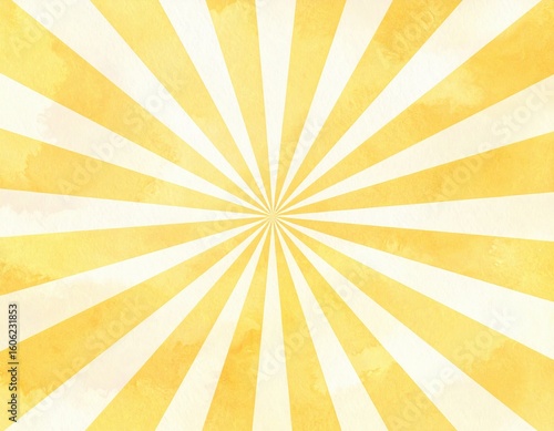 Retro Yellow Sunburst Pattern with Watercolor Texture Vintage Style Background.