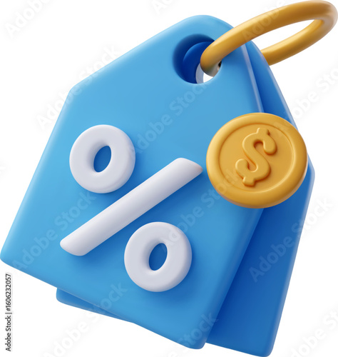 3d Vector Price Tags, Discount coupon with coin,  Sale, shopping online and retail commercial concept.