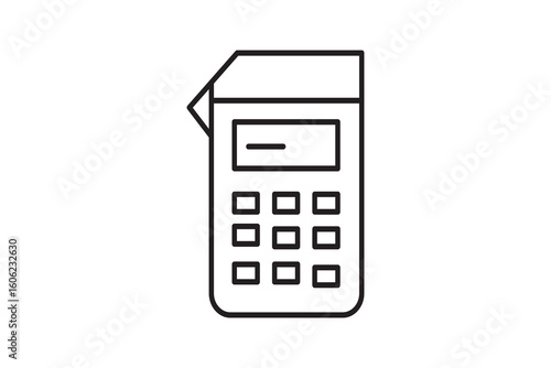 A sleek, isolated black calculator icon on a white background, perfect for business, finance, 