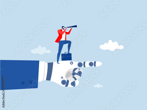 Artificial Intelligence , The Way Forward,hand robot helping businessman make strategy and forecast,vector