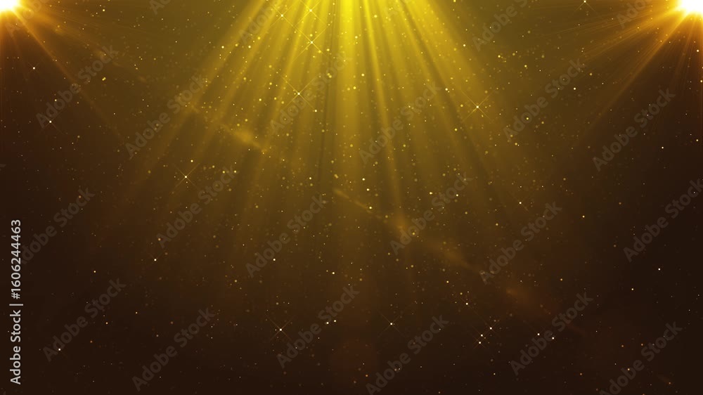 Stage Golden Awards spotlights, Particle Background design stage glitter Ceremony animation stars, particles. Luxurious Christmas holiday party lights New Year confetti. movies, weddings particles.