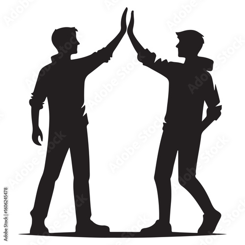 Silhouette Image of Two People Celebrating Success with a High Five