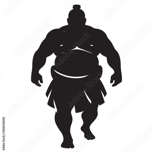 Silhouette of a Sumo Wrestler Standing in Preparation Mode