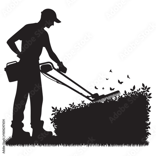 Hedge Trimming Silhouette by Landscaper Vector Image Design