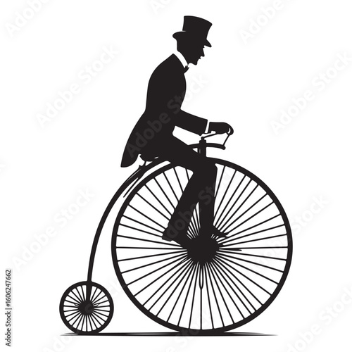 Victorian Gentleman on Penny Farthing Bike Silhouette Vector