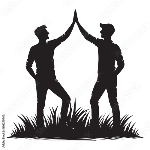 High Five Silhouette Illustration of Friendship and Achievement Vector