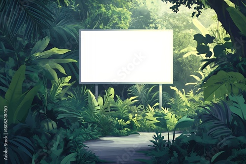 Blank Billboard Surrounded By Lush Tropical Foliage