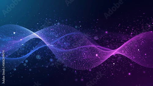 Vector abstract dynamic, wave particle and dot. Illustration technology background with dynamic mesh, flow particle design for banner, wallpaper. High tech, digital datum network and science concept