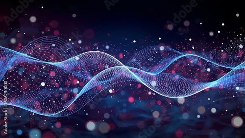 Vector abstract dynamic, wave particle and dot. Illustration technology background with dynamic mesh, flow particle design for banner, wallpaper. High tech, digital datum network and science concept