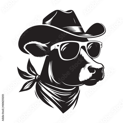 Cool Cowboy Cow Silhouette with Sunglasses and Bandana Vector Art